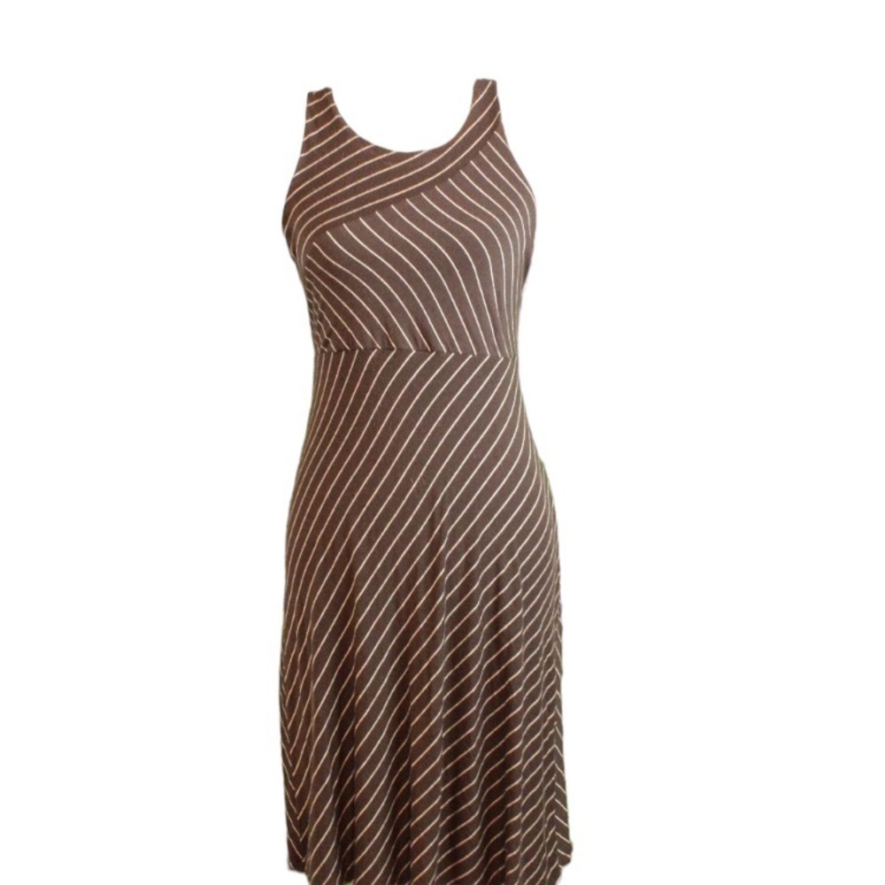 Athleta Women’s Small Black white stripes pullover stretchy below knee dress